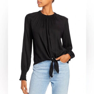 Bella  Dahl Smocked Tie Front Top in Black